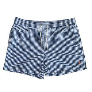 Polo Ralph Lauren Mens Large Gingham Check 5in Swim Trunk Shorts Blue/White